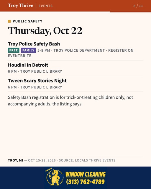 Every slide inside: Big Beaver Window Cleaning's ad as it ran in the Troy Thrive, weekend events edition